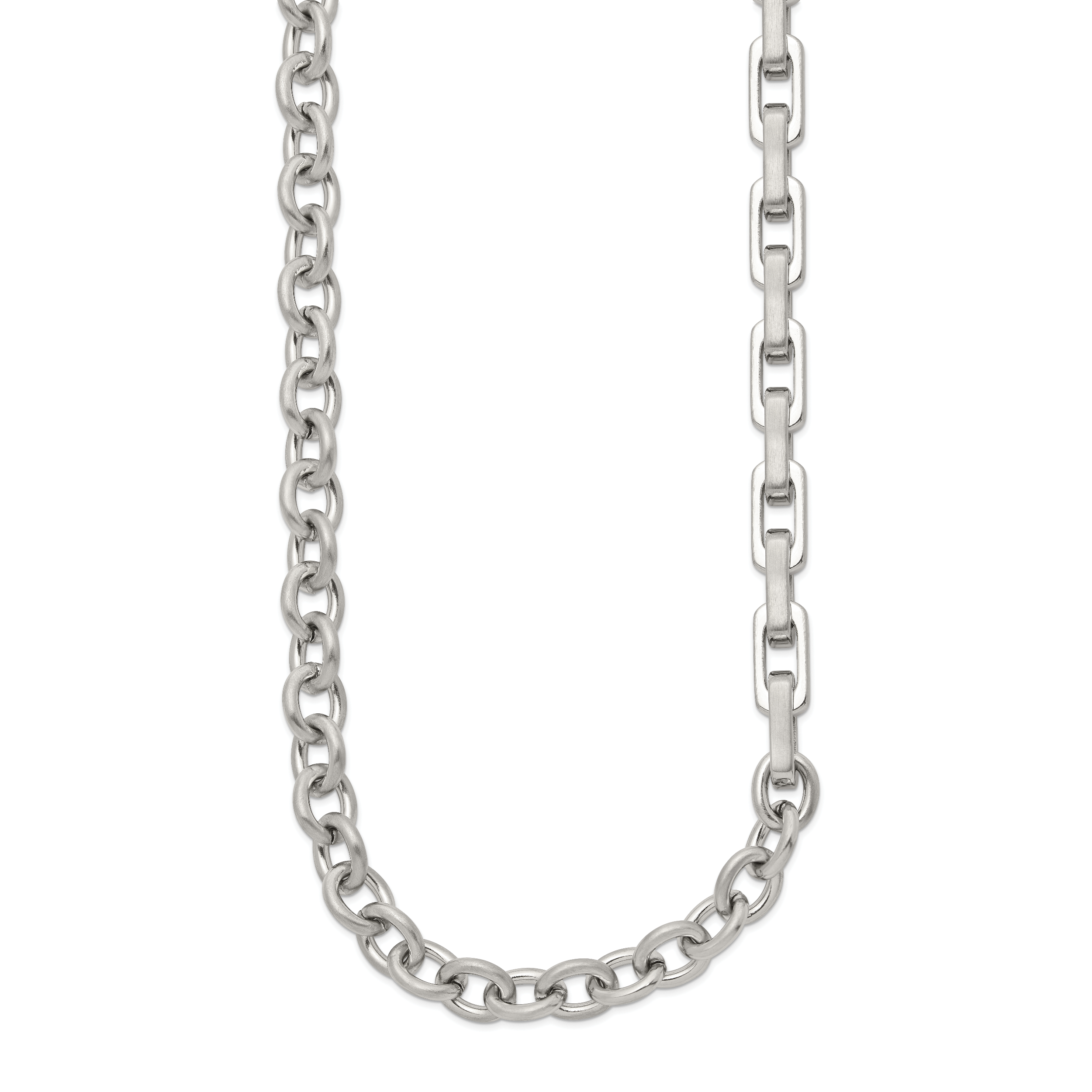 Brushed and Polished Stainless Steel Necklace 7mm