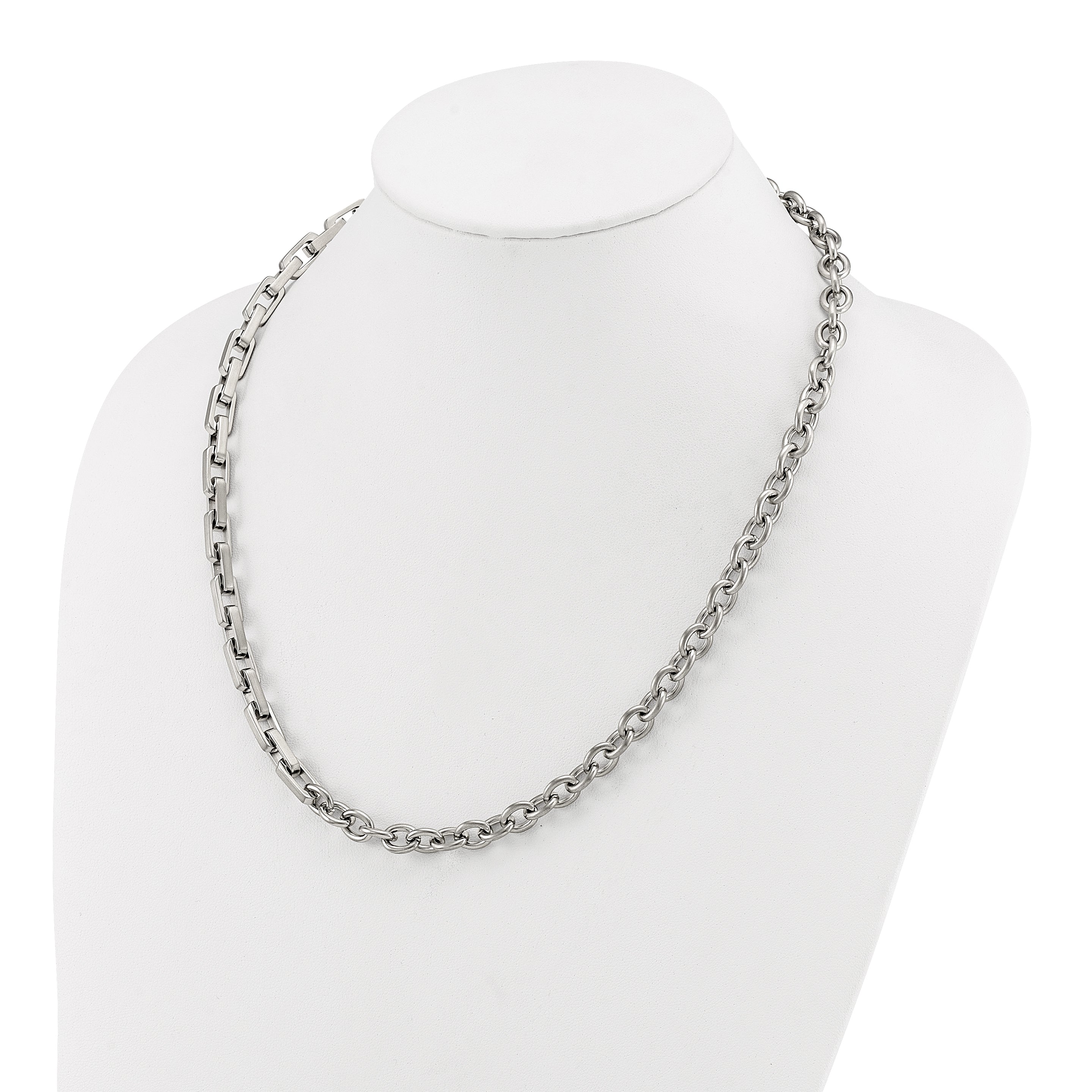 Brushed and Polished Stainless Steel Necklace 7mm