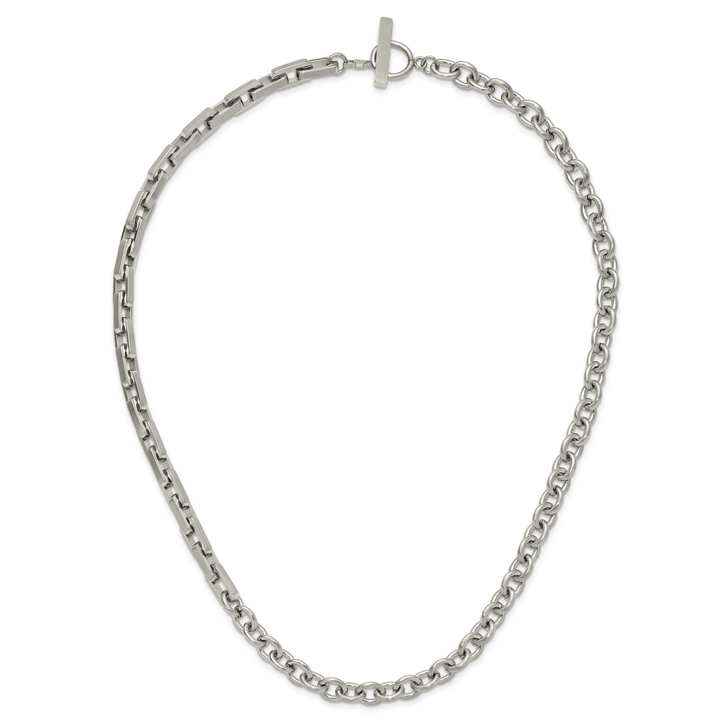 Brushed and Polished Stainless Steel Necklace 7mm