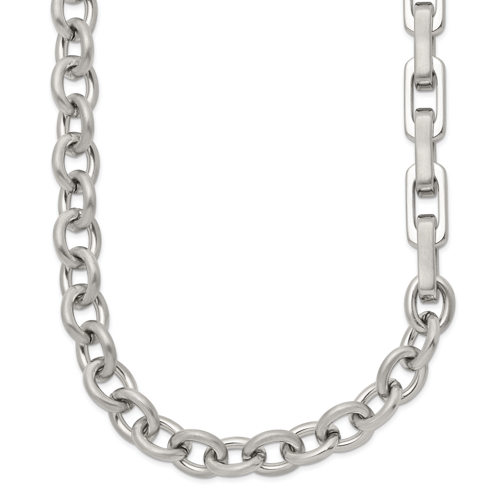 Brushed and Polished Stainless Steel Necklace 7mm