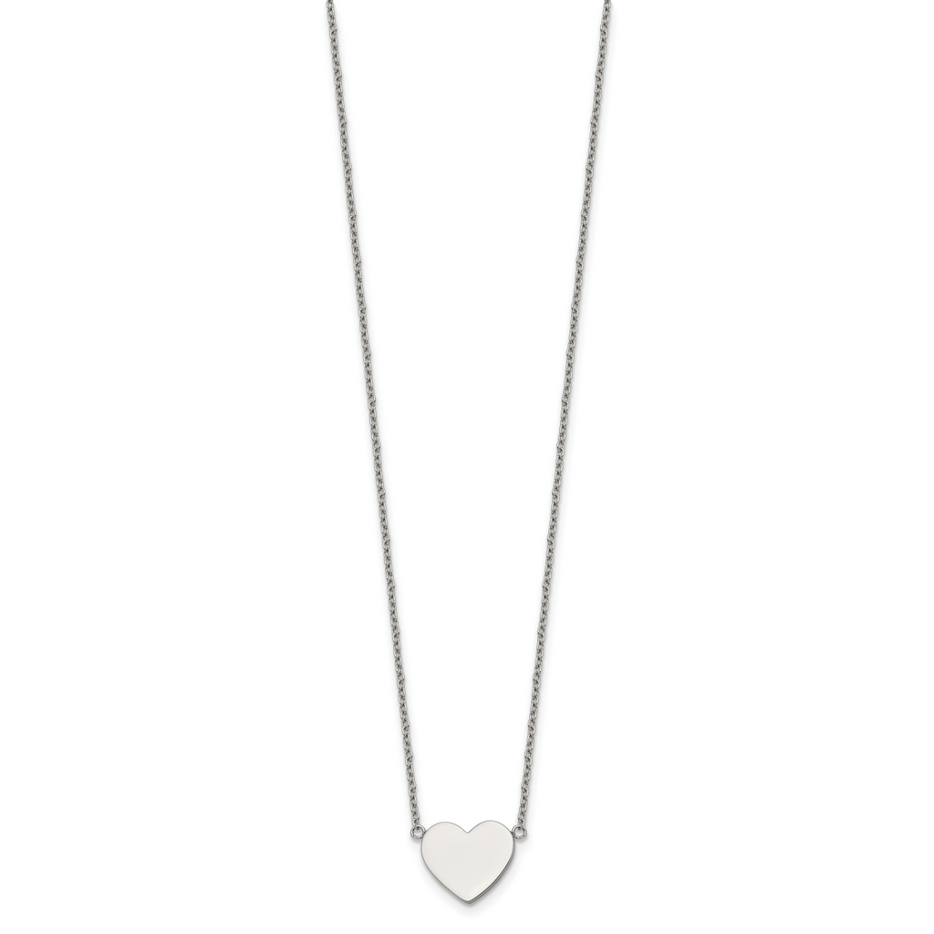 Polished Heart Stainless Steel Cable Chain Pendant Necklace 1mm