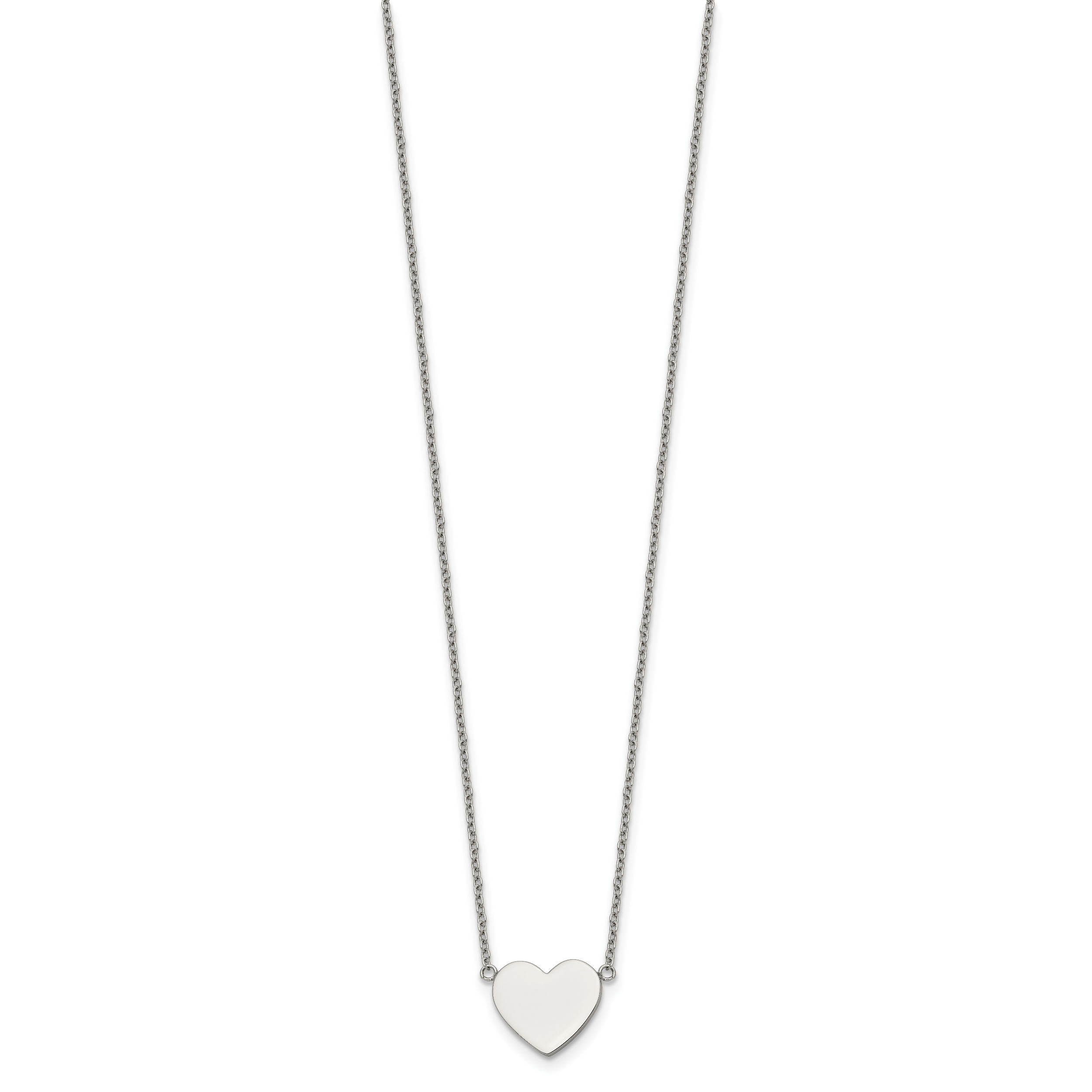 Polished Heart Stainless Steel Cable Chain Pendant Necklace 1mm