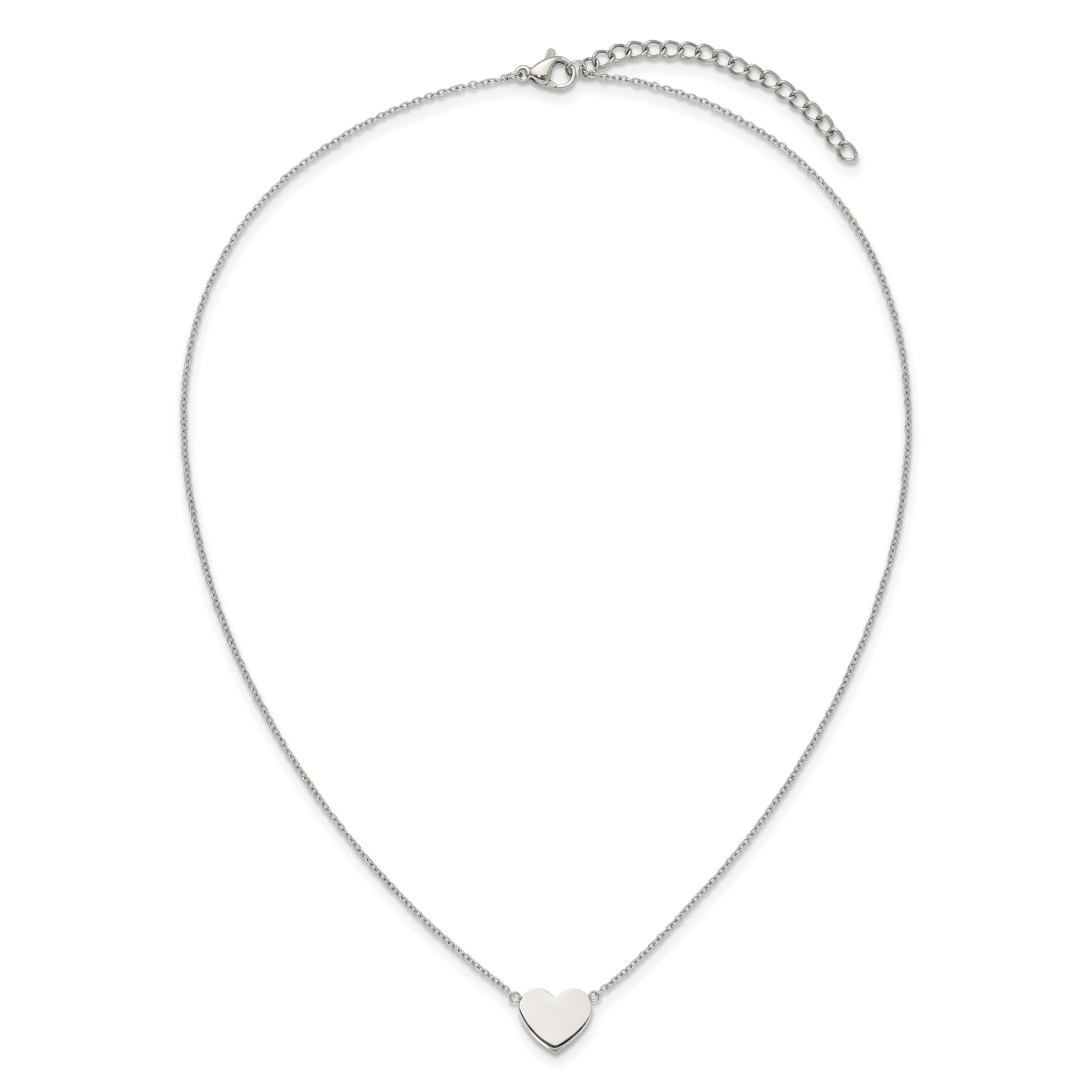 Polished Heart Stainless Steel Cable Chain Pendant Necklace 1mm