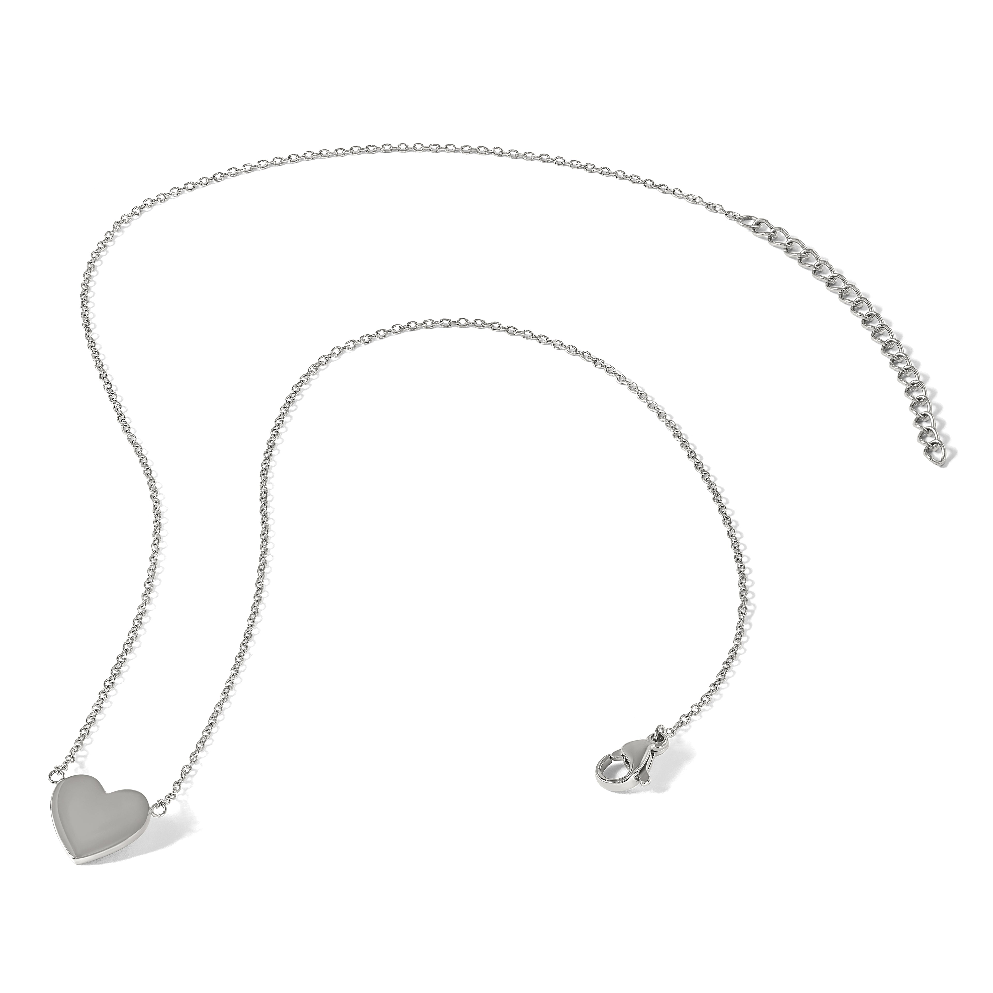 Polished Heart Stainless Steel Cable Chain Pendant Necklace 1mm