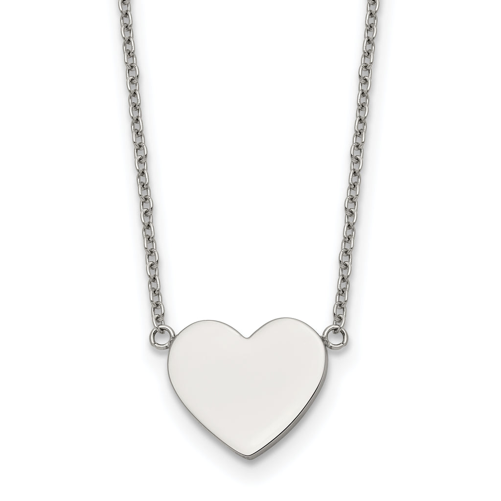 Polished Heart Stainless Steel Cable Chain Pendant Necklace 1mm