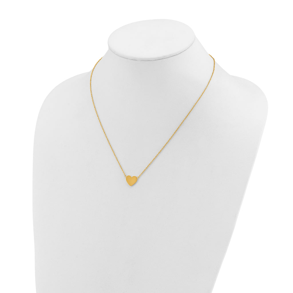 Gold-Tone Polished Heart Stainless Steel Cable Chain Pendant Necklace 1mm