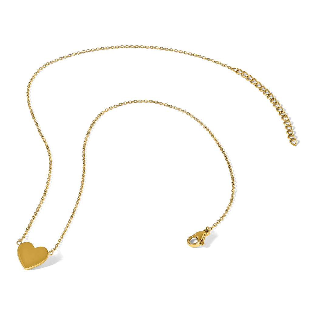 Gold-Tone Polished Heart Stainless Steel Cable Chain Pendant Necklace 1mm
