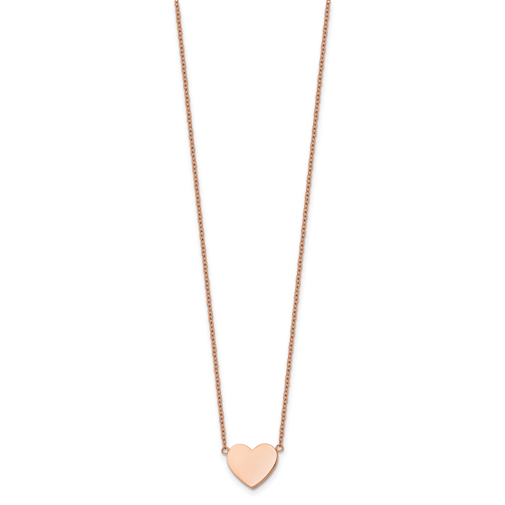 Rose-Tone Polished Heart Stainless Steel Cable Chain Pendant Necklace 1mm