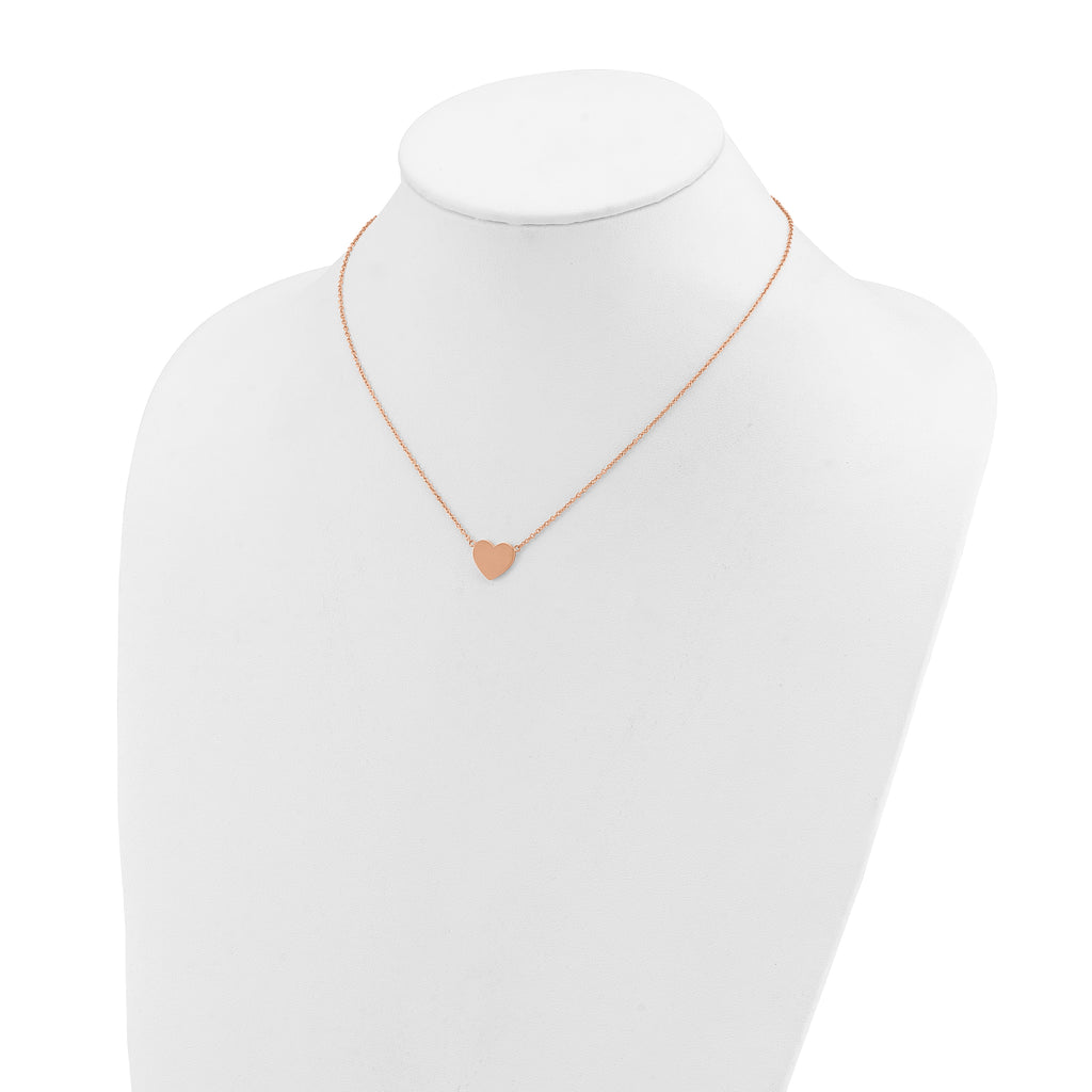 Rose-Tone Polished Heart Stainless Steel Cable Chain Pendant Necklace 1mm