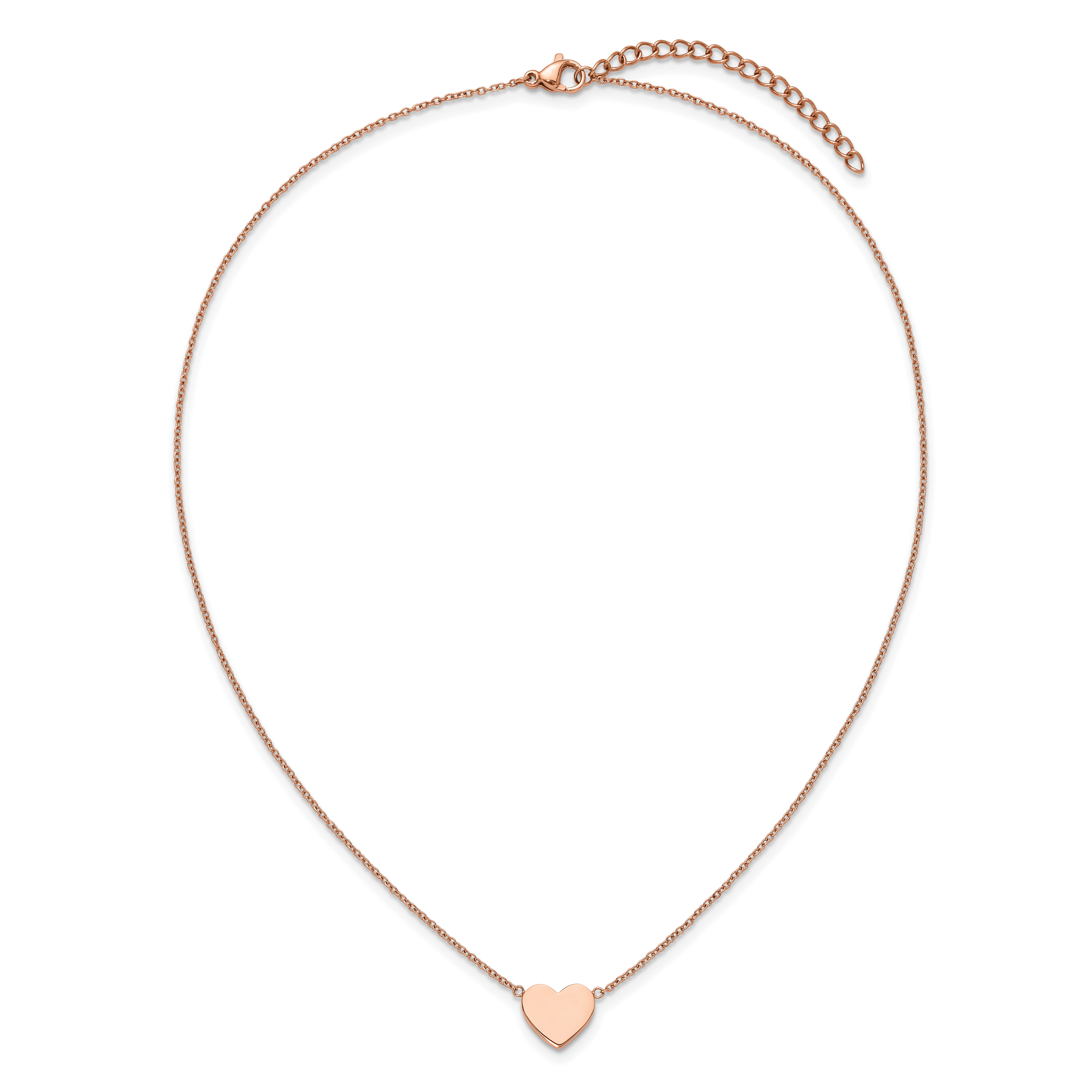 Rose-Tone Polished Heart Stainless Steel Cable Chain Pendant Necklace 1mm