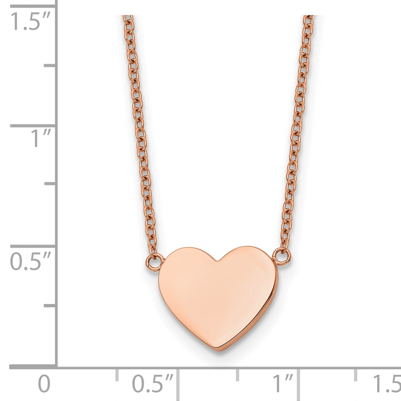 Rose-Tone Polished Heart Stainless Steel Cable Chain Pendant Necklace 1mm