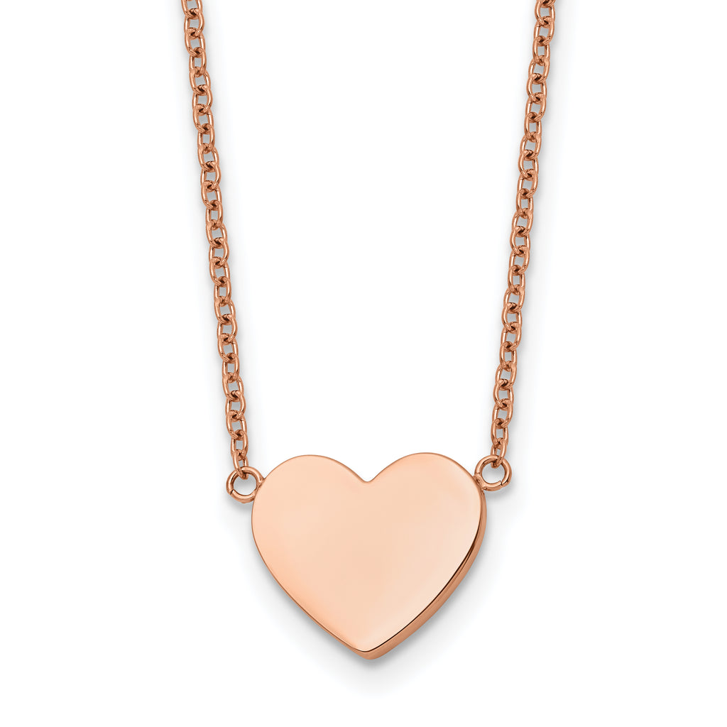 Rose-Tone Polished Heart Stainless Steel Cable Chain Pendant Necklace 1mm