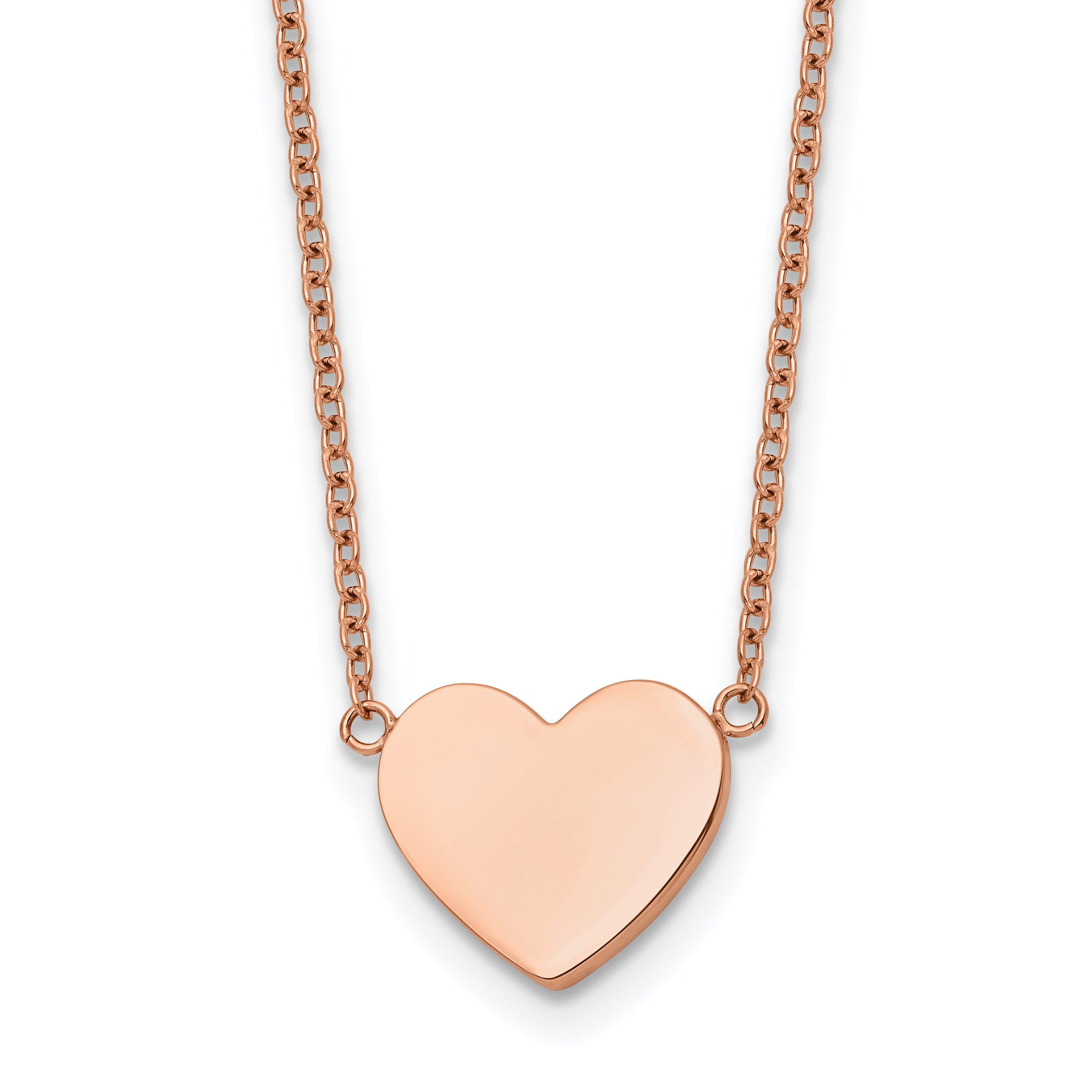 Rose-Tone Polished Heart Stainless Steel Cable Chain Pendant Necklace 1mm