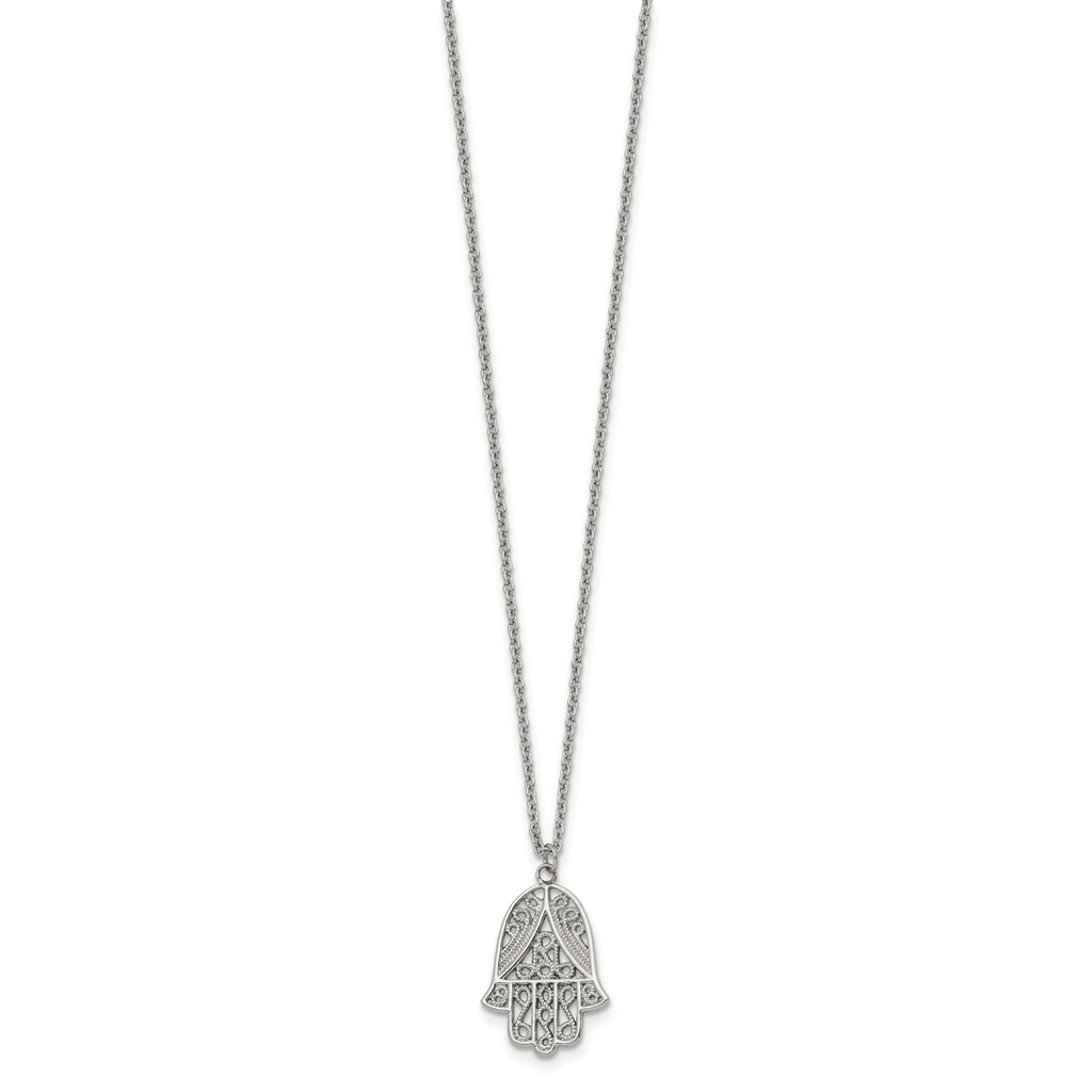 Polished Textured Stainless Steel Cable Chain Pendant Necklace 1mm 18in