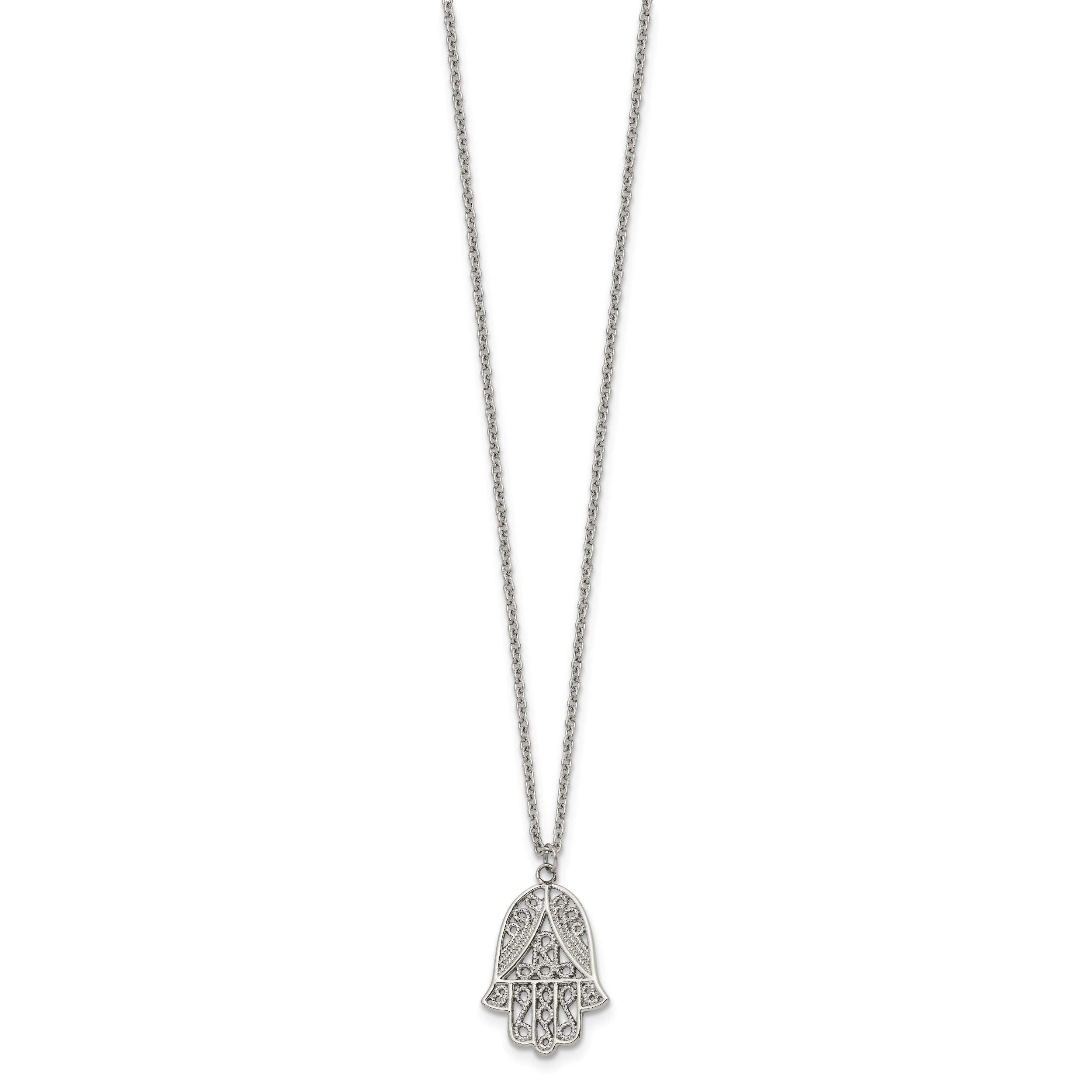Polished Textured Stainless Steel Cable Chain Pendant Necklace 1mm 18in