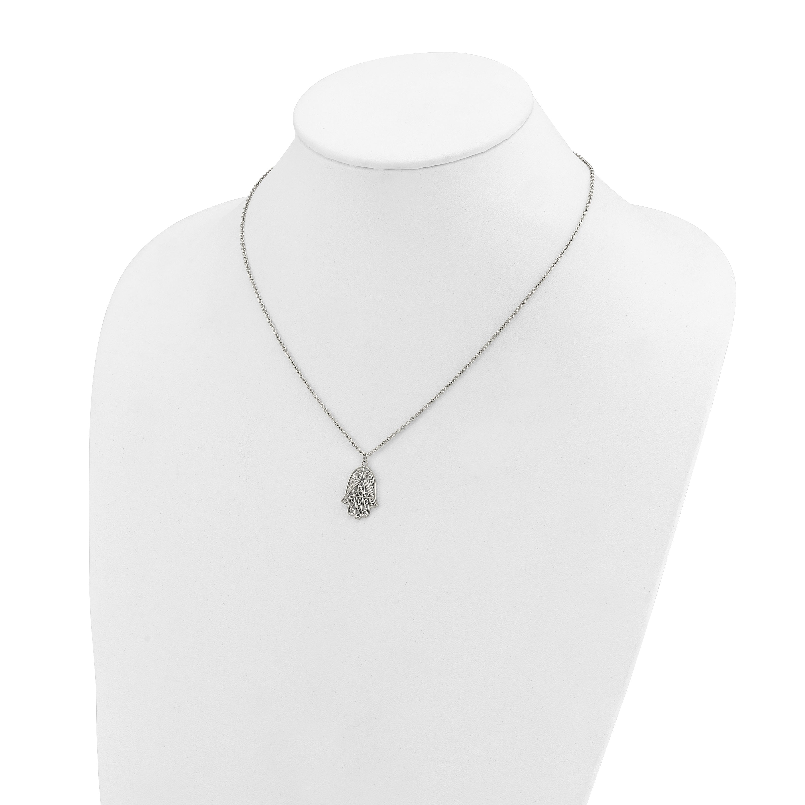Polished Textured Stainless Steel Cable Chain Pendant Necklace 1mm 18in