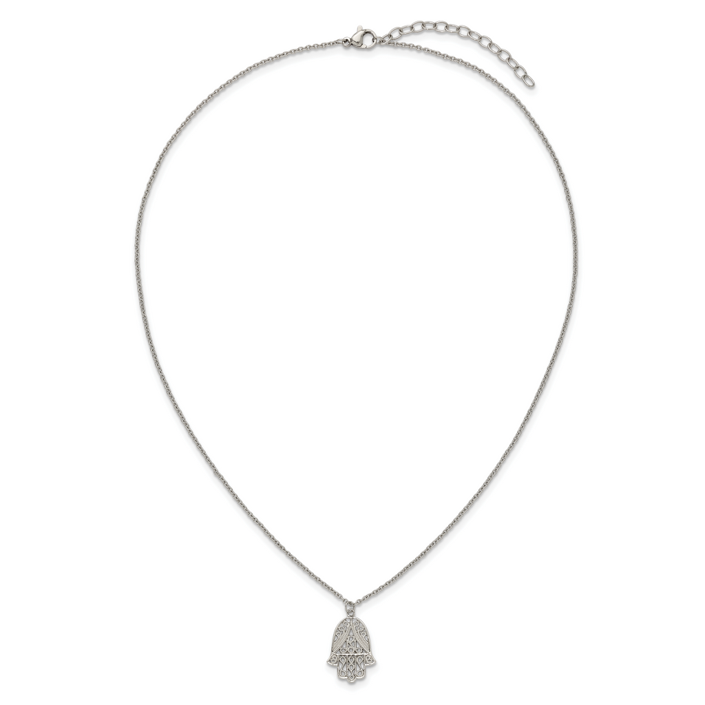 Polished Textured Stainless Steel Cable Chain Pendant Necklace 1mm 18in