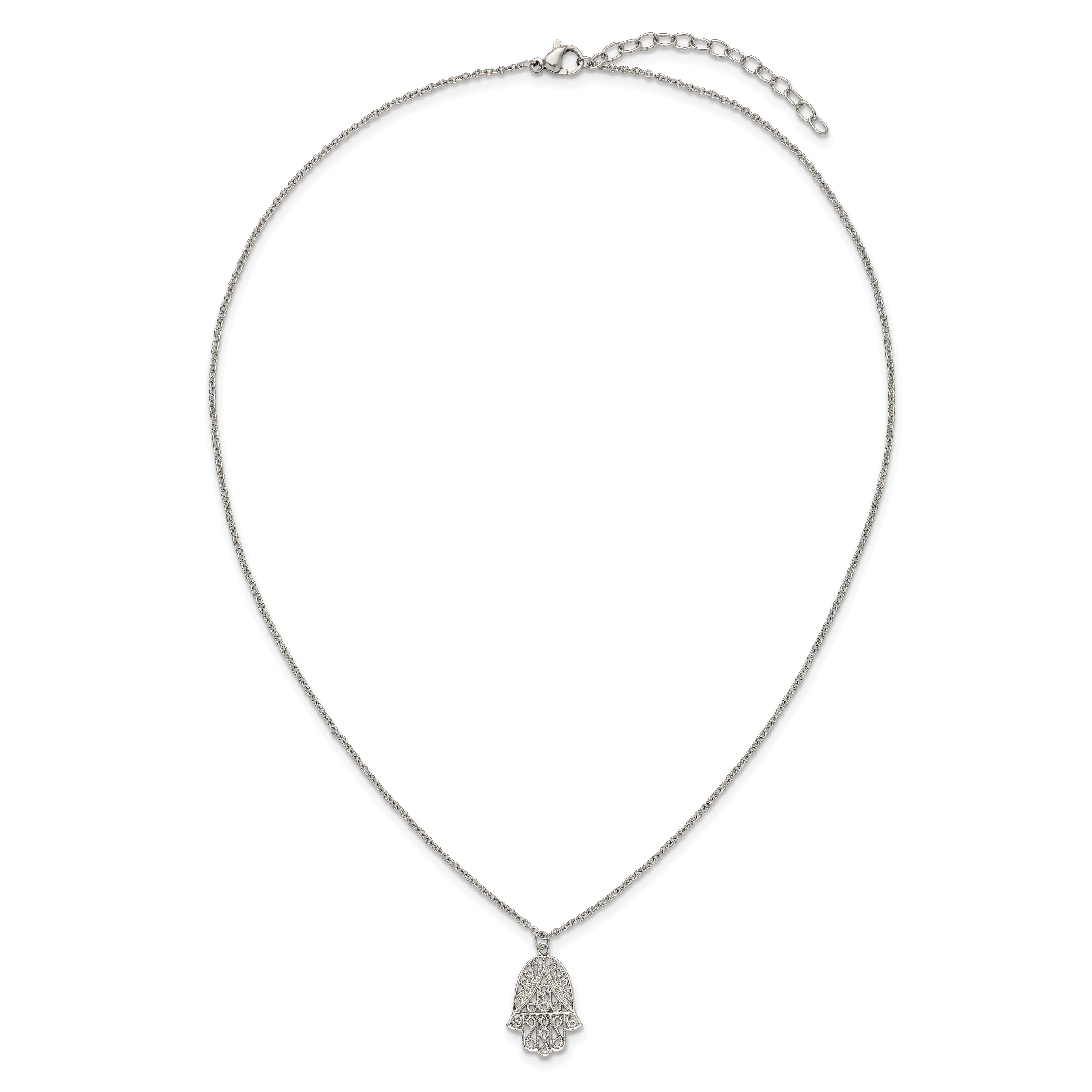 Polished Textured Stainless Steel Cable Chain Pendant Necklace 1mm 18in