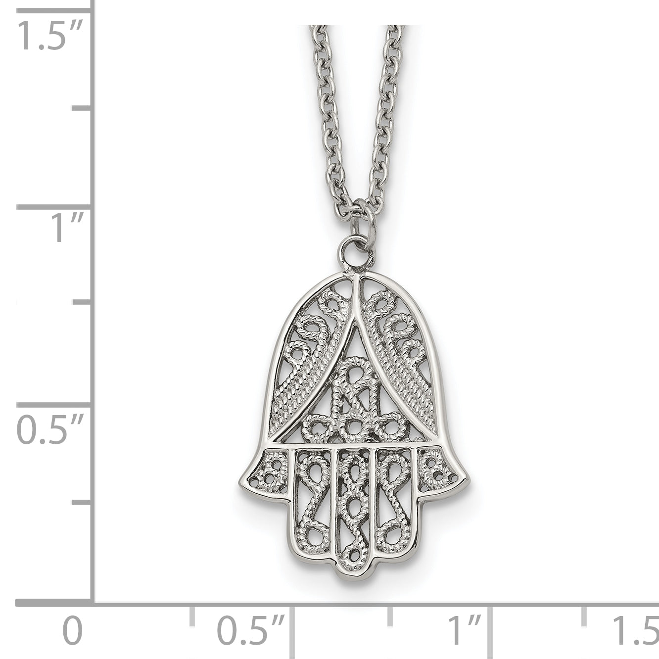 Polished Textured Stainless Steel Cable Chain Pendant Necklace 1mm 18in