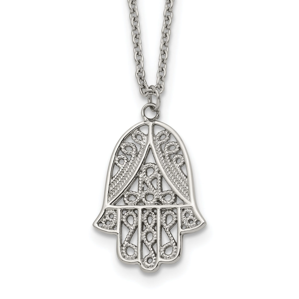 Hamsa on an Cable Necklace in Stainless Steel with Extender, 18 Inch - Sophia Jewelers Main image