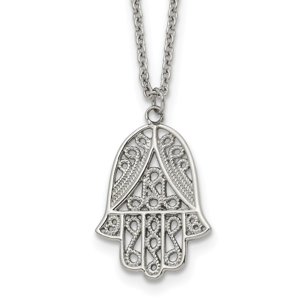 Polished Textured Stainless Steel Cable Chain Pendant Necklace 1mm 18in