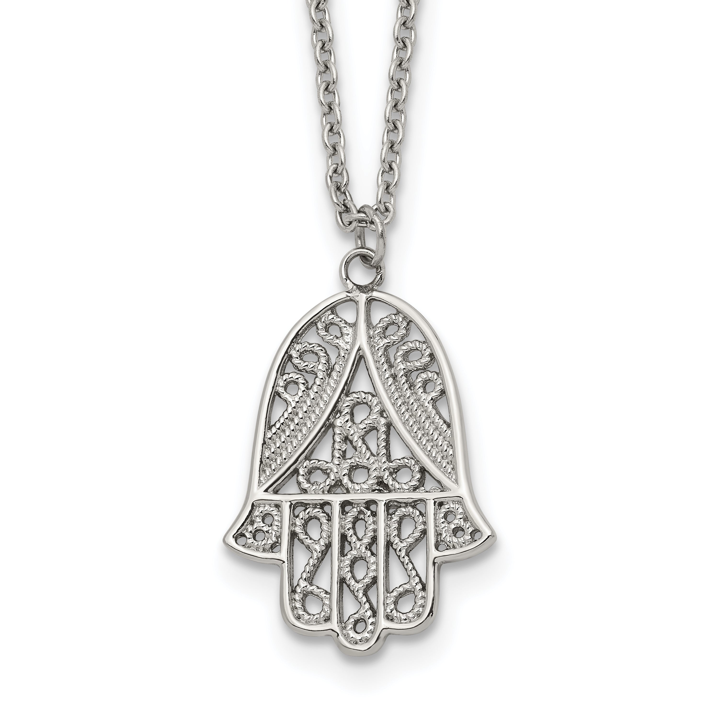Polished Textured Stainless Steel Cable Chain Pendant Necklace 1mm 18in
