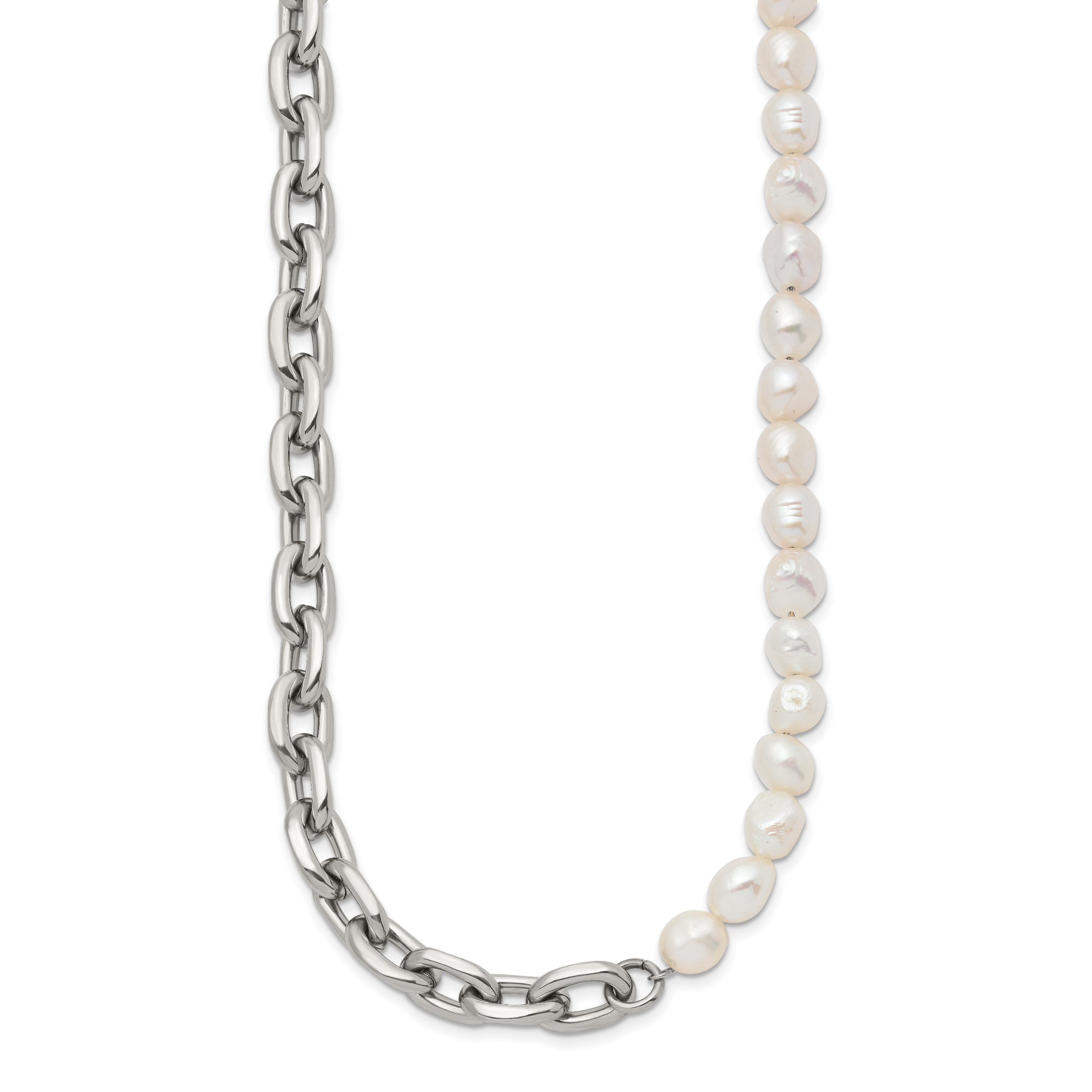 Polished Pearl Stainless Steel Cable Chain Necklace 8mm Secondary image