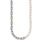 Polished Pearl Stainless Steel Cable Chain Necklace 8mm
