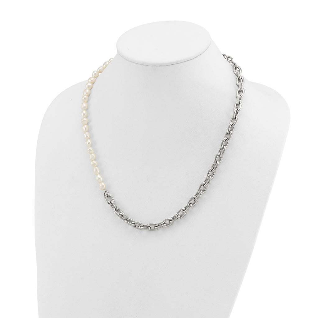 Polished Pearl Stainless Steel Cable Chain Necklace 8mm