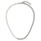 Polished Pearl Stainless Steel Cable Chain Necklace 8mm