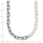 Polished Pearl Stainless Steel Cable Chain Necklace 8mm