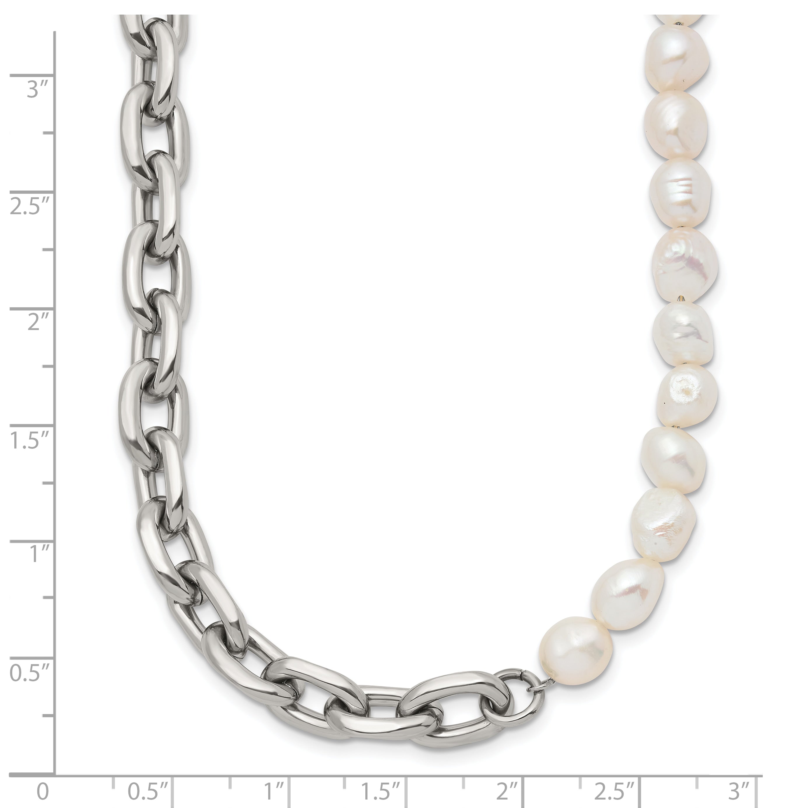 Polished Pearl Stainless Steel Cable Chain Necklace 8mm