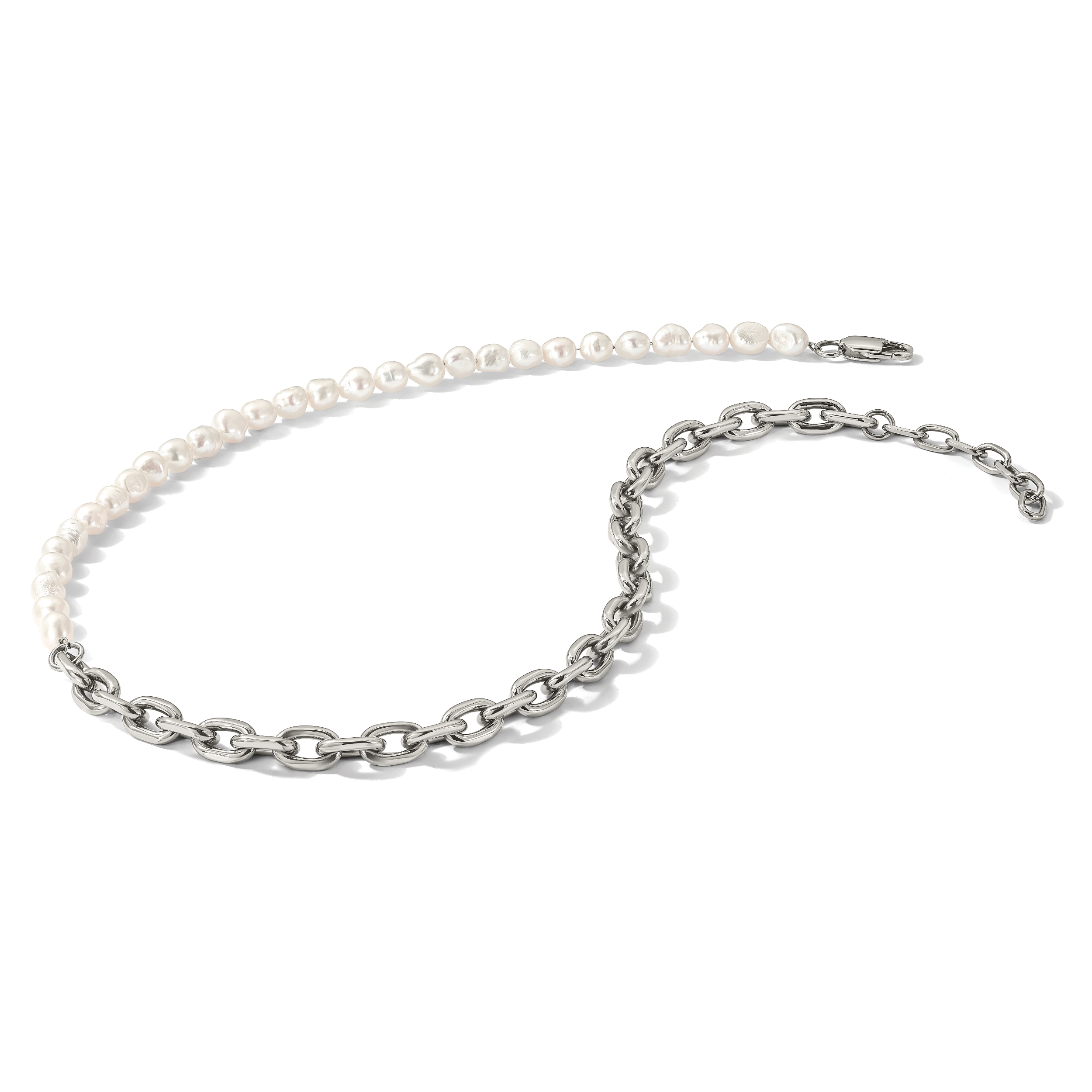 Polished Pearl Stainless Steel Cable Chain Necklace 8mm