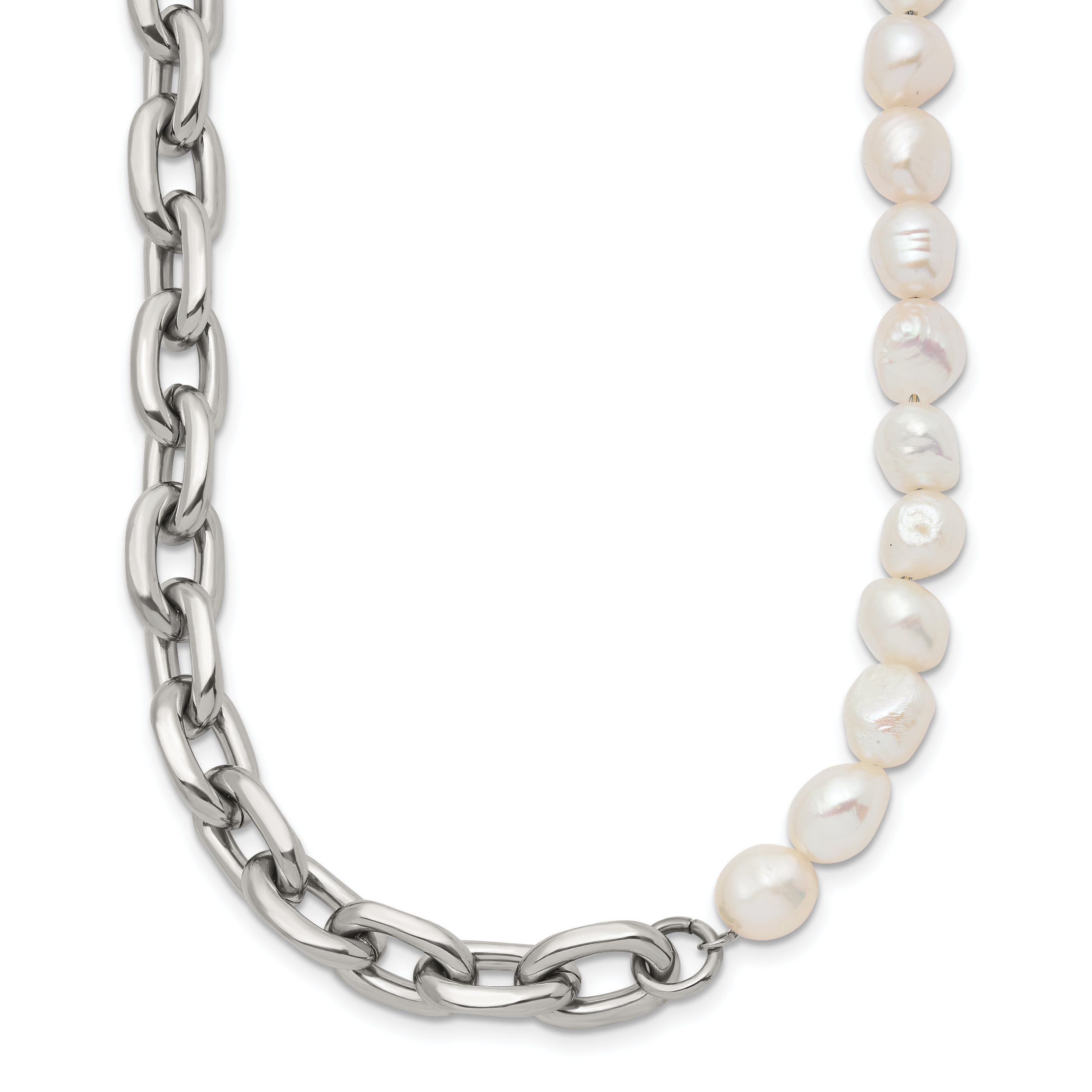 Polished Pearl Stainless Steel Cable Chain Necklace 8mm Main image