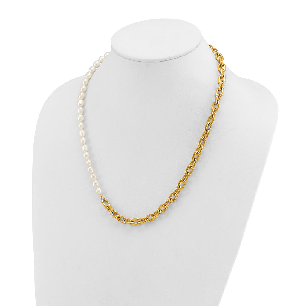 Gold-Tone Polished Pearl Stainless Steel Cable Chain Necklace 8mm