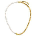 Gold-Tone Polished Pearl Stainless Steel Cable Chain Necklace 8mm