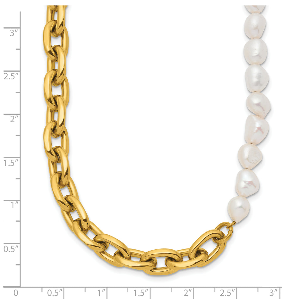 Gold-Tone Polished Pearl Stainless Steel Cable Chain Necklace 8mm
