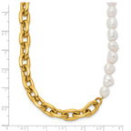 Gold-Tone Polished Pearl Stainless Steel Cable Chain Necklace 8mm