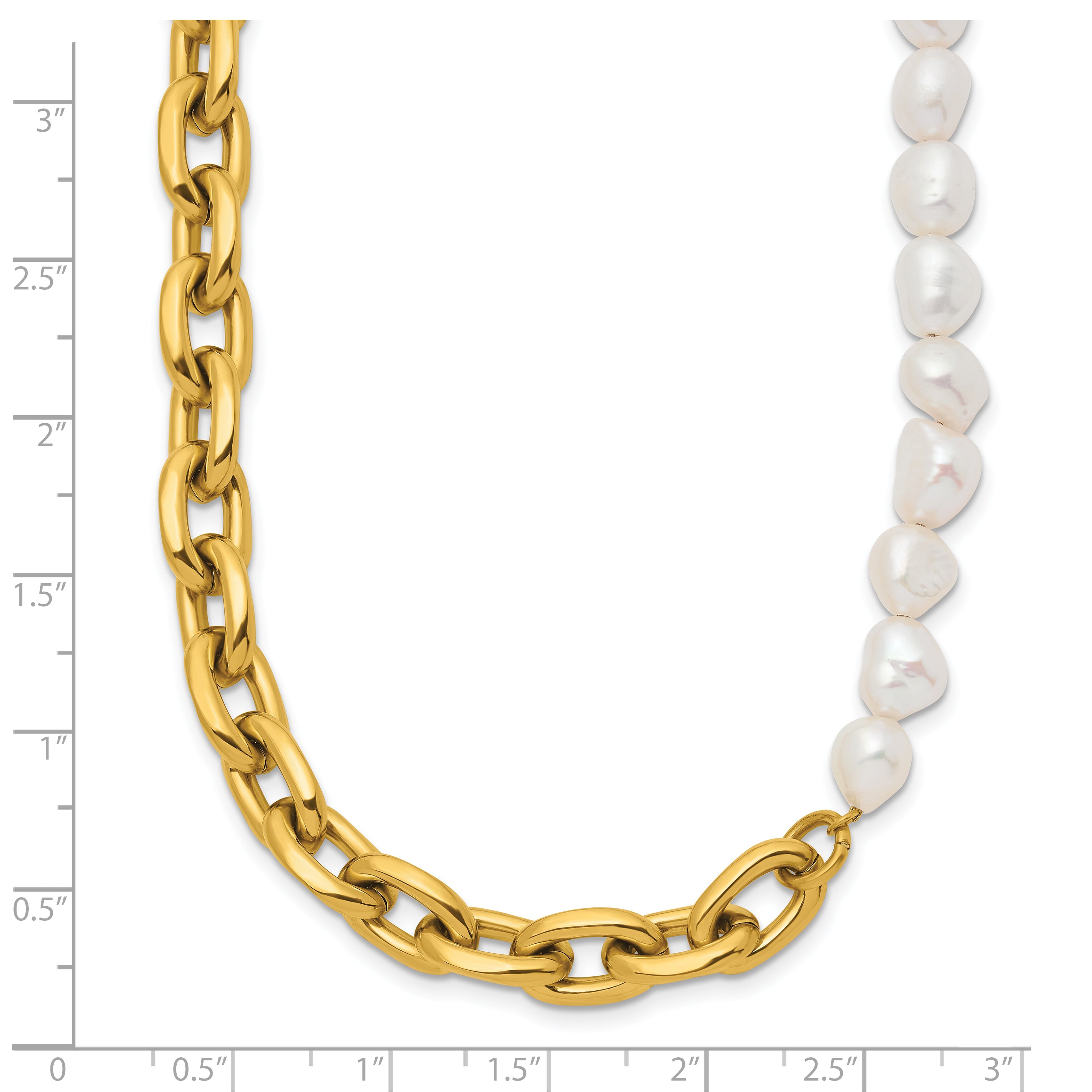 Gold-Tone Polished Pearl Stainless Steel Cable Chain Necklace 8mm