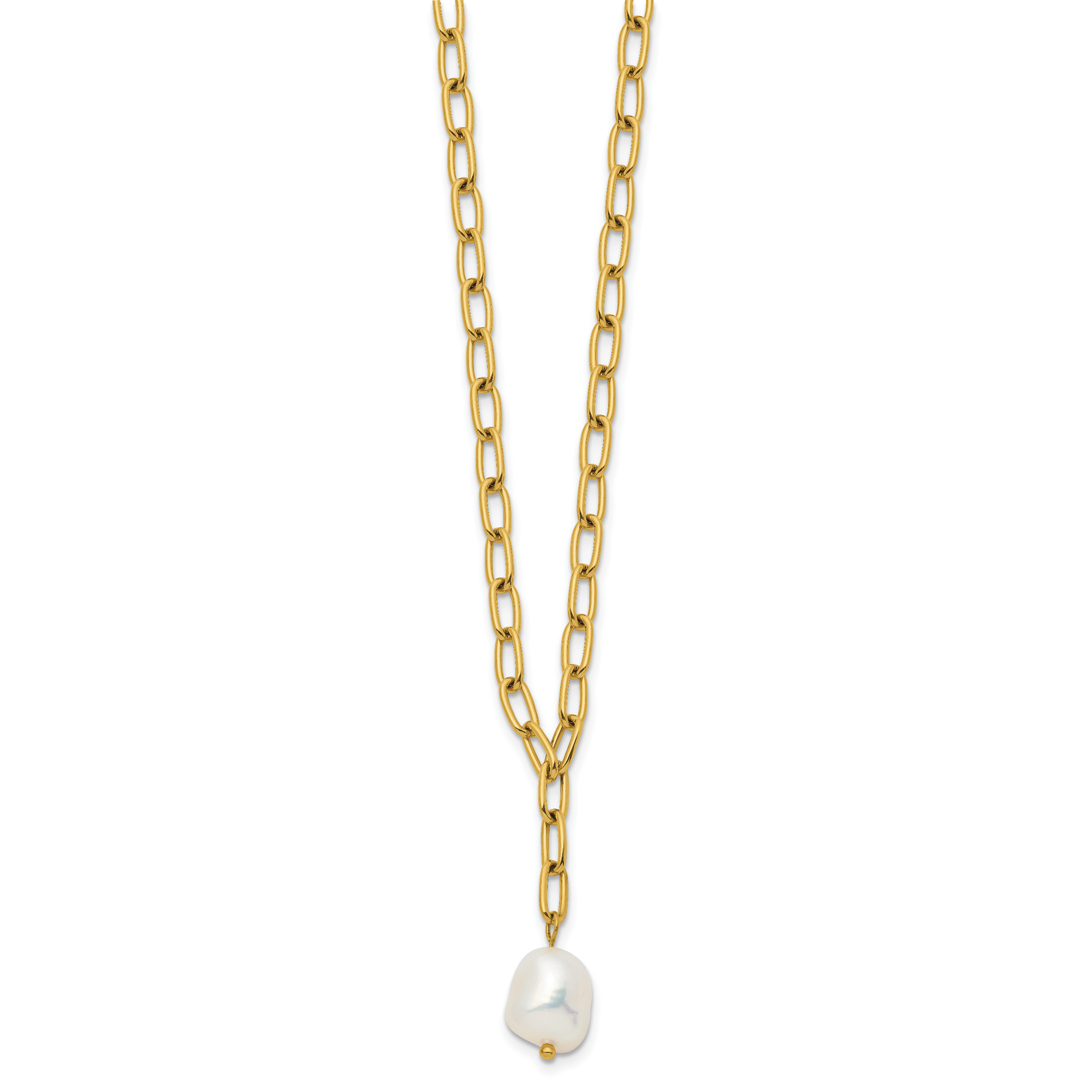 Gold-Tone Polished Freshwater Cultured Pearl Stainless Steel Cable Chain Necklace 3.8mm Secondary image