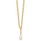 Gold-Tone Polished Freshwater Cultured Pearl Stainless Steel Cable Chain Necklace 3.8mm