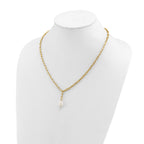 Gold-Tone Polished Freshwater Cultured Pearl Stainless Steel Cable Chain Necklace 3.8mm