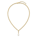 Gold-Tone Polished Freshwater Cultured Pearl Stainless Steel Cable Chain Necklace 3.8mm