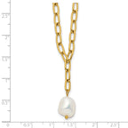 Gold-Tone Polished Freshwater Cultured Pearl Stainless Steel Cable Chain Necklace 3.8mm