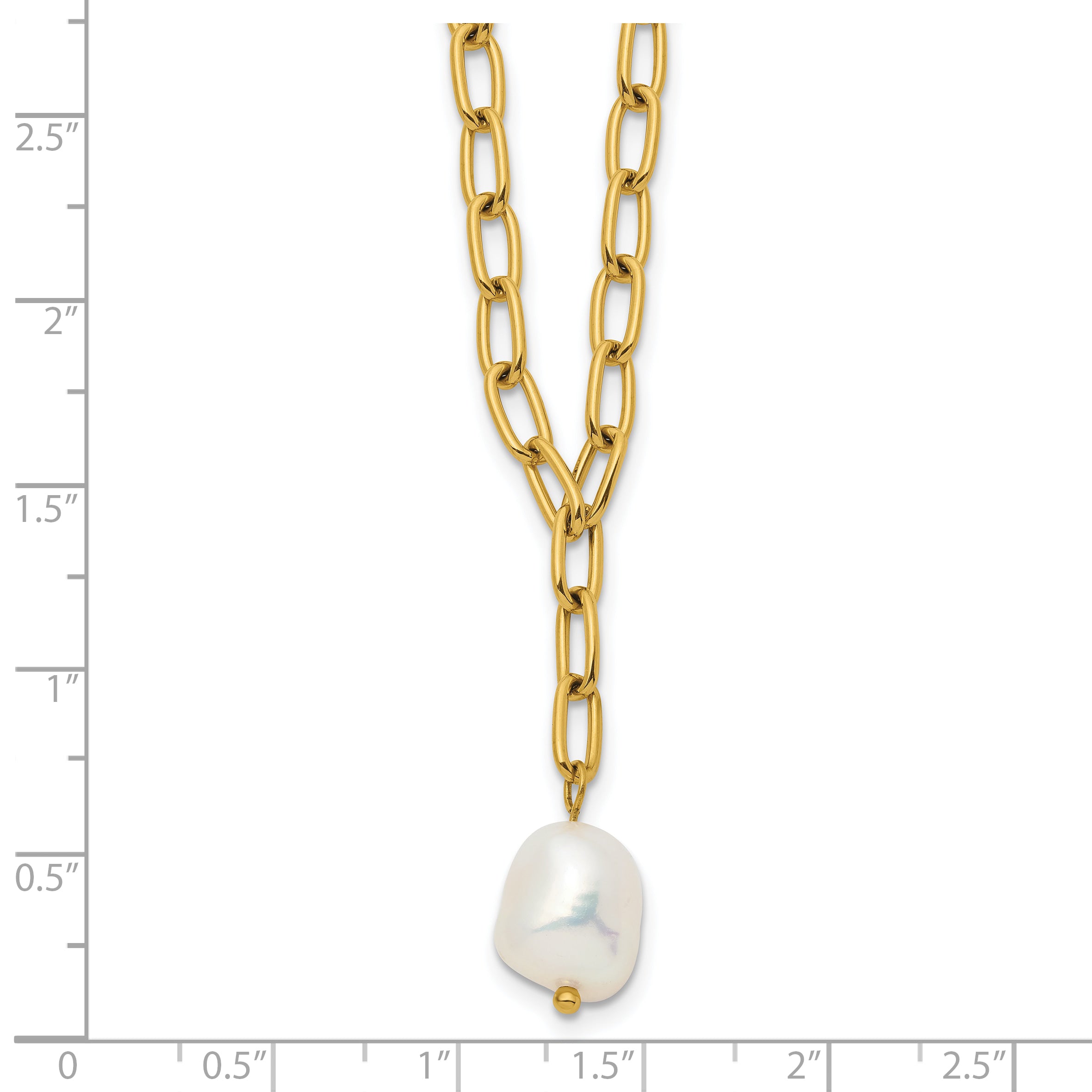 Gold-Tone Polished Freshwater Cultured Pearl Stainless Steel Cable Chain Necklace 3.8mm