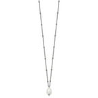 Polished Simulated Pearl Stainless Steel Cable Chain Necklace 2mm