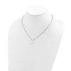 Polished Simulated Pearl Stainless Steel Cable Chain Necklace 2mm