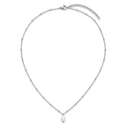 Polished Simulated Pearl Stainless Steel Cable Chain Necklace 2mm