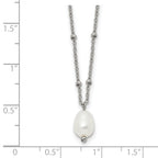 Polished Simulated Pearl Stainless Steel Cable Chain Necklace 2mm