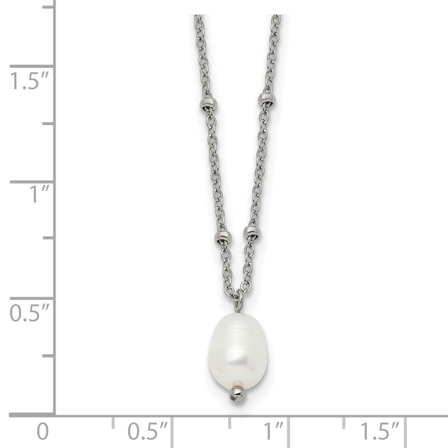 Polished Simulated Pearl Stainless Steel Cable Chain Necklace 2mm